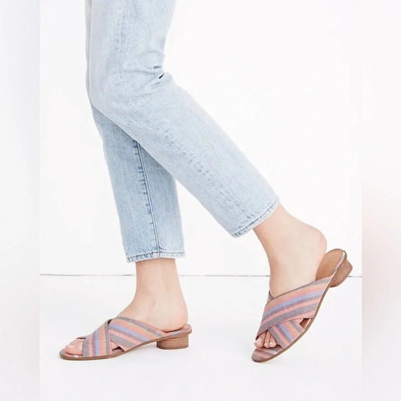 Madewell The Ruthie Crisscross Mule Sandals in Rainbow Stripe Womens Size 7.5 - Picture 1 of 10